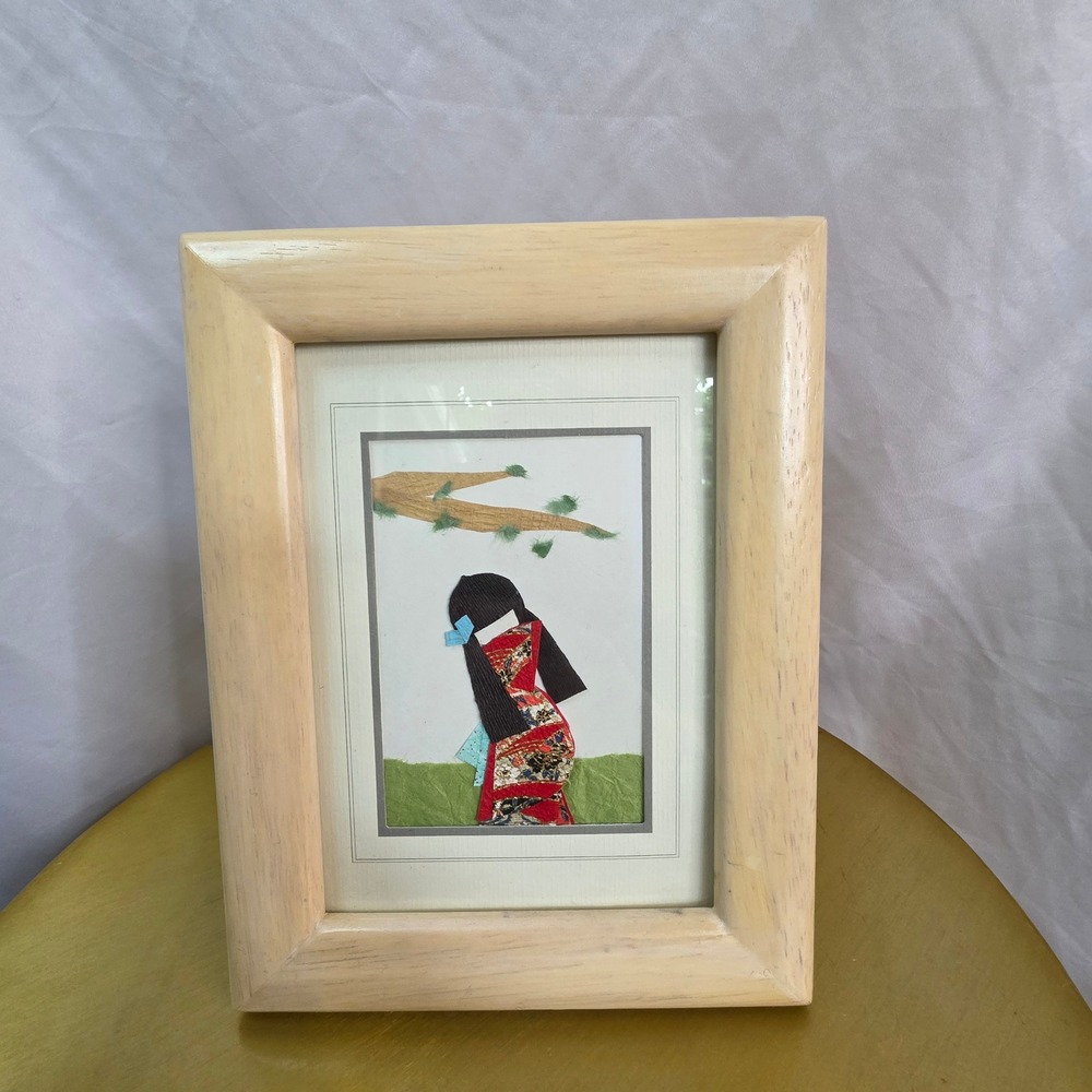 Japanese Washi Paper Doll Art Framed Kimono Geisha 3D Collage Wood Frame 7x9